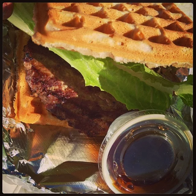 Nathan Williams checked out The Waffle Wagon, too. Here's their burger waffle with syurp. 