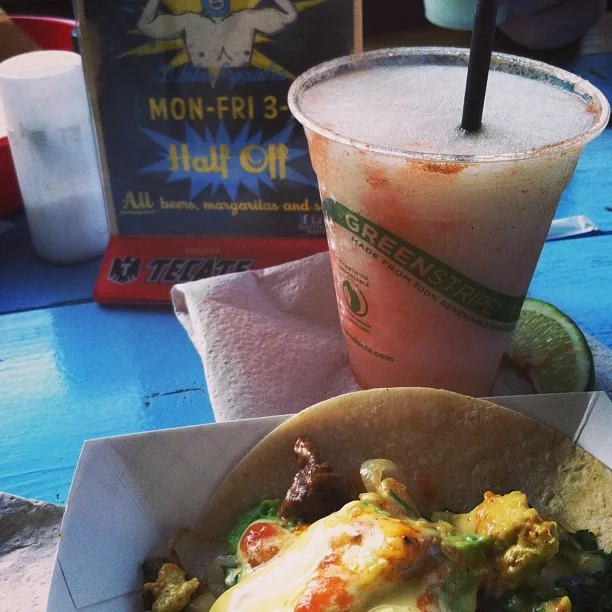 Let's start this thing off strong with this amazing-looking Rusty's taco/margarita combo from reader @veeveemarie