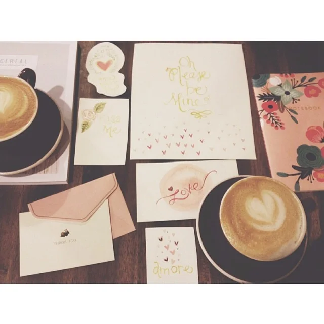 Handmade Valentine's cards and cappucinos. Photo by Jade Wintersee.&nbsp;