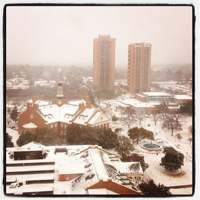 The view of last Thursday's beautiful snowfall from TWU. Photo by @drcruz32