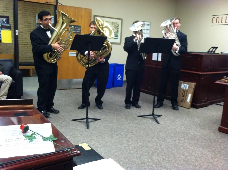 Photo by UNT College of Music . Tuba valentines. may be our favorite way to say "I love you' to that special someone with large brass. 