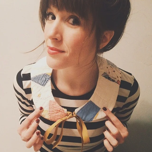 Madeline Wood is now at the Dime Store and they make this cool, vintage quilt collar. Photo by @jadewintersee. 