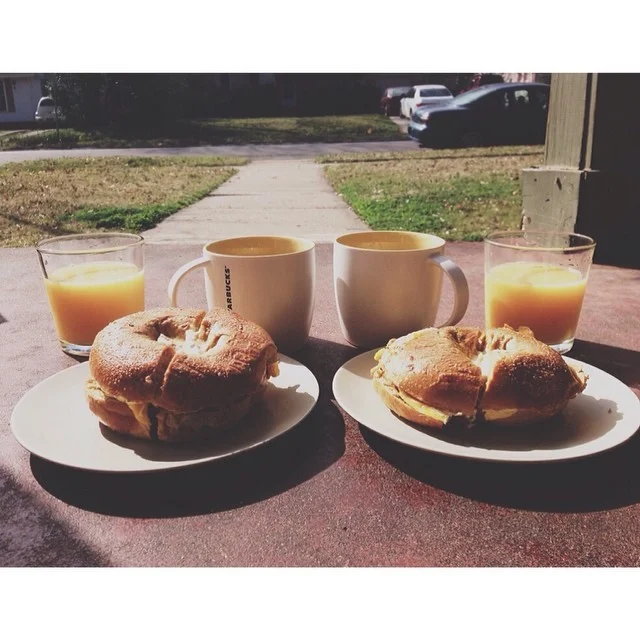 Sitting on the porch with some take home Royal's Bagels on a beautiful morning - sounds like our kind of Saturday. Photo by Sarah Lanette. 