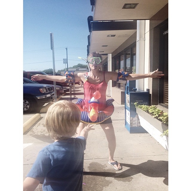 Royal's helped raise money for Denton's future splash park by donating 10% of their sales on Saturday to the cause. Escaped mental hospital patients decked out in swim gear hung out outside and let children throw water balloons at them. 