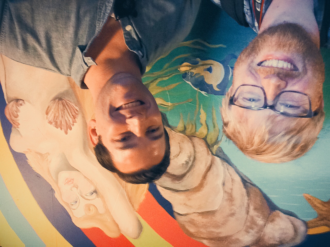 We managed to take the first selfie in front of Hoochie's selfie mural made by former Dentonites Jordan Miller and Kaitlyn Arnold . Which was set up for mirror pics, but we didn't say anything (Glen Farris claimed to not know the difference). 