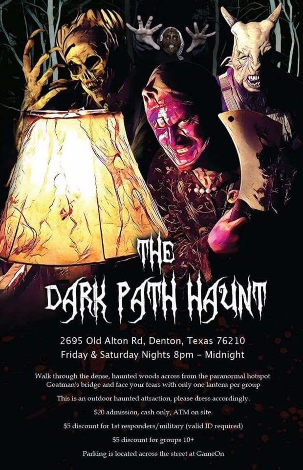 The Dark Path Haunt explores the legendary haunted woods around the Old Alton Bridge. Photo courtesy of their Facebook page .