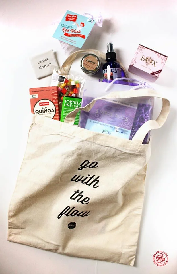  "go with the flow..." get it? (don't answer that)... the period store's launch party goody bag...