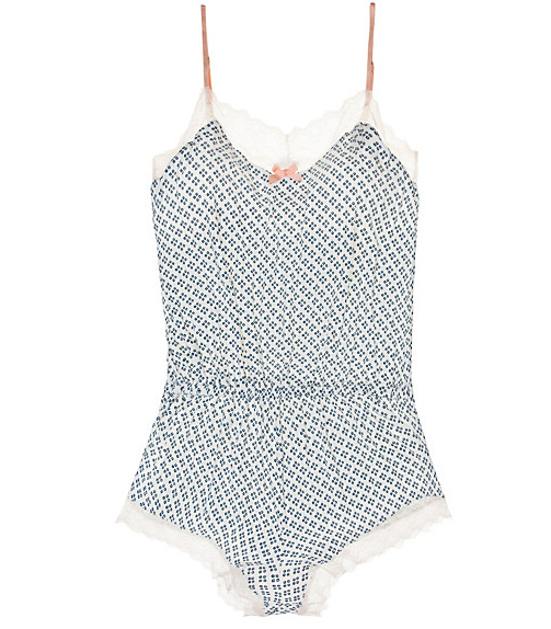 Eberjey Petite Batik Teddy, $86.00 : Navy and Ivory print makes this romper demure and just a tiny bit naughty. 