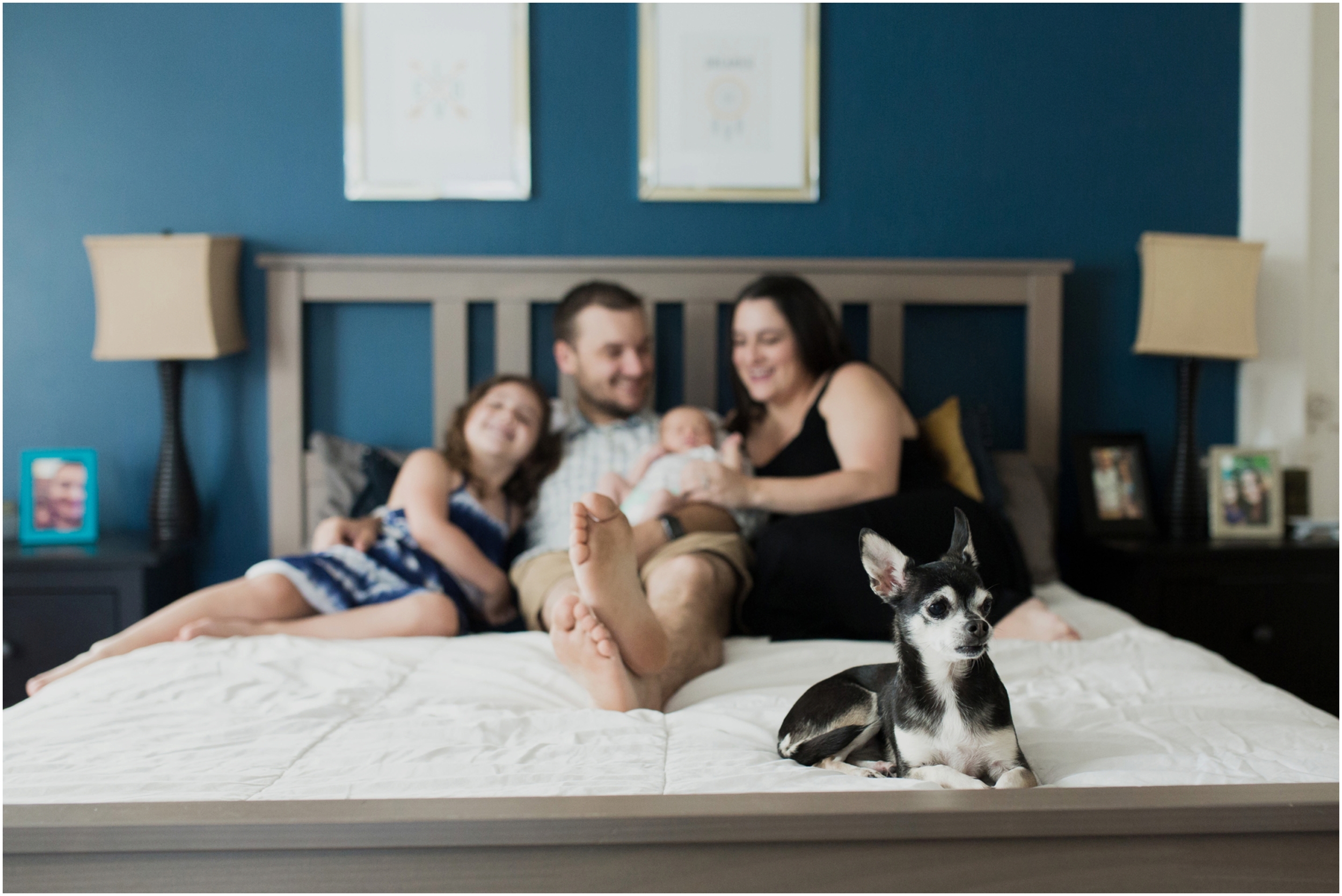 newborn-photo-family-on-bed-with-dog