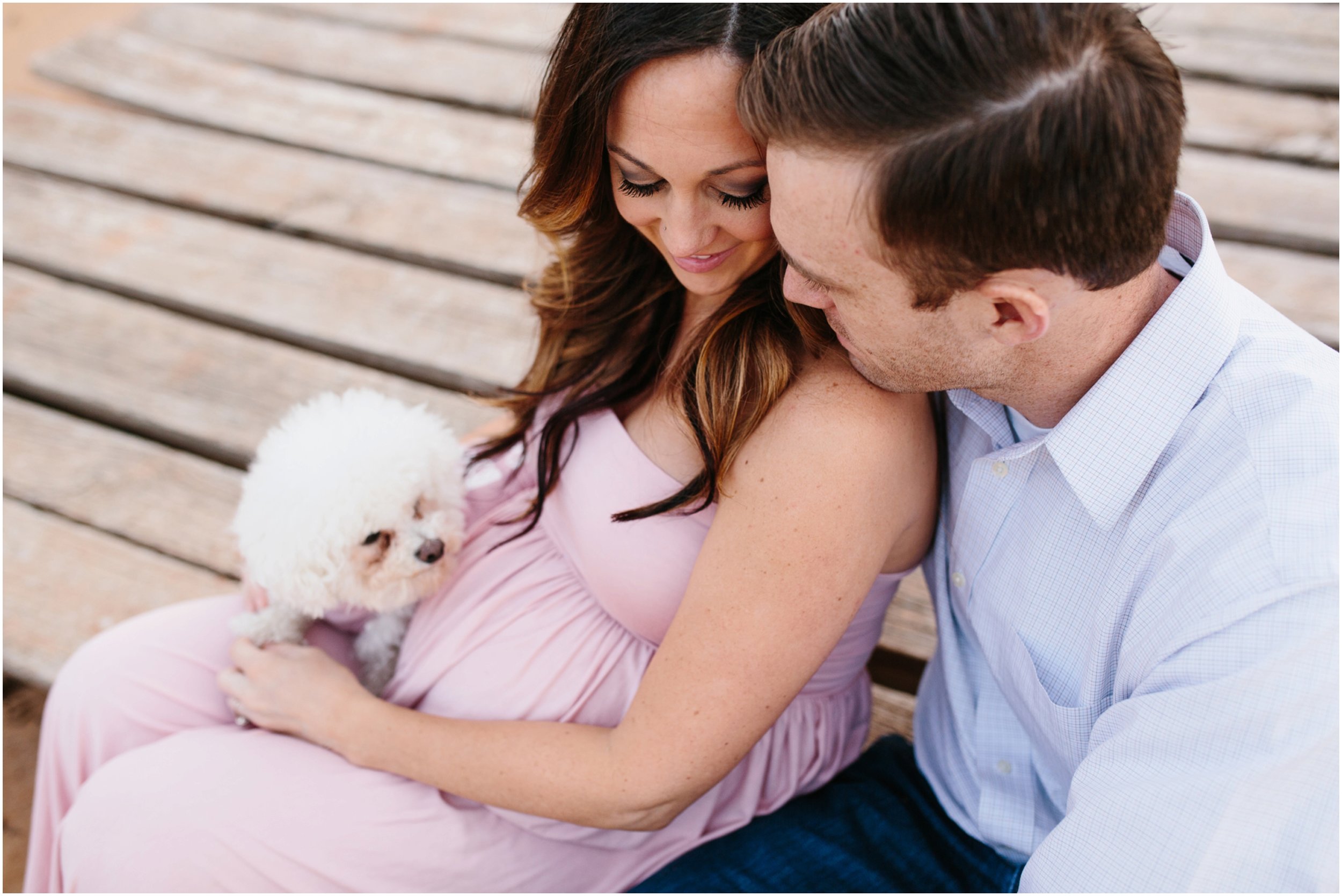 couple photos with dog on dock okc baby plan photographer