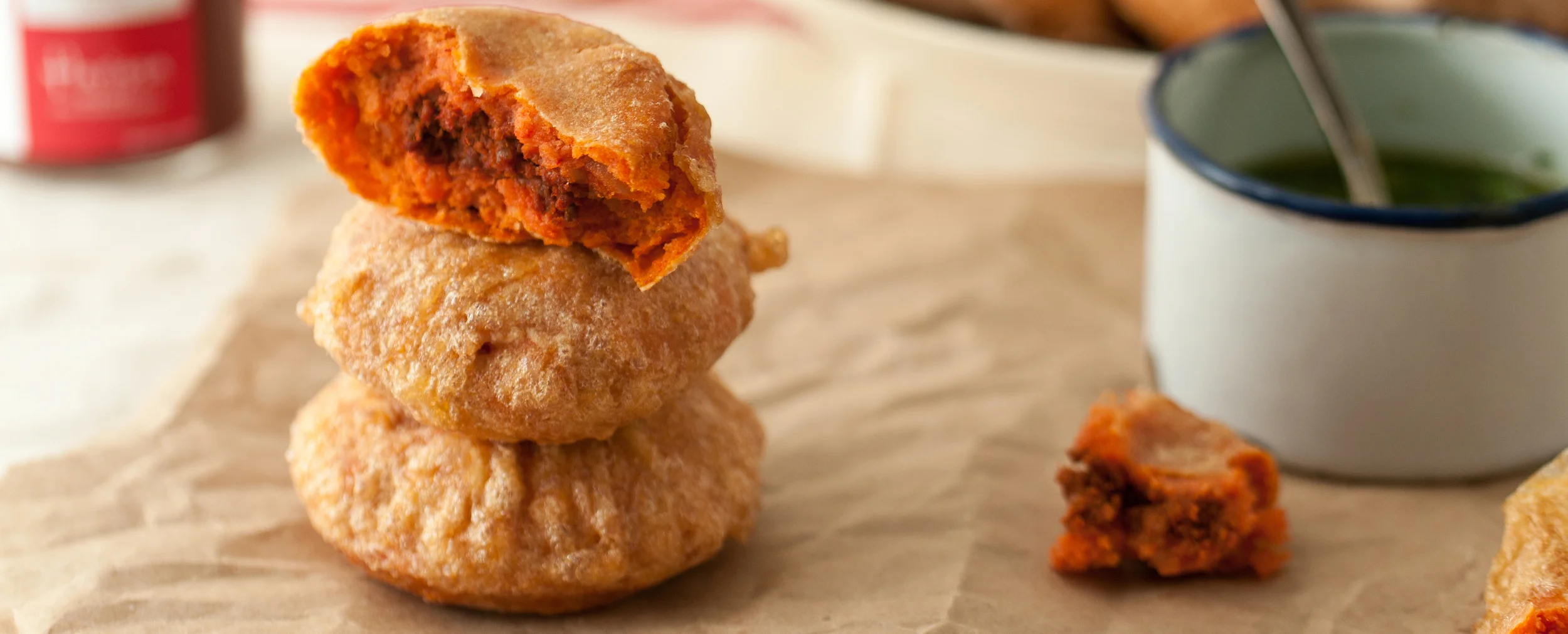 Popletas  (Harissa flavored potato dumpling filled with meat)