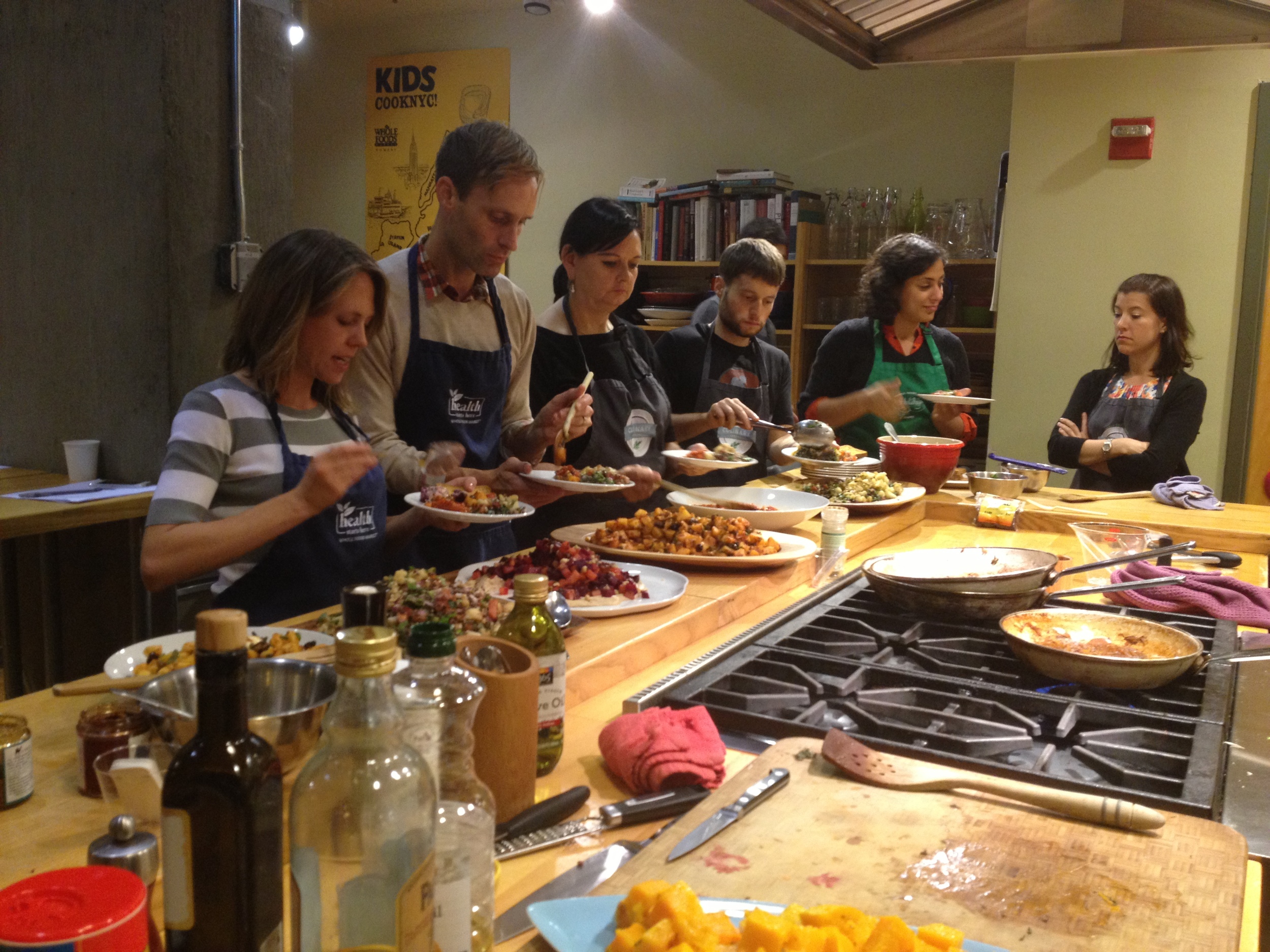 Enjoying a buffet of salads by the end of class
