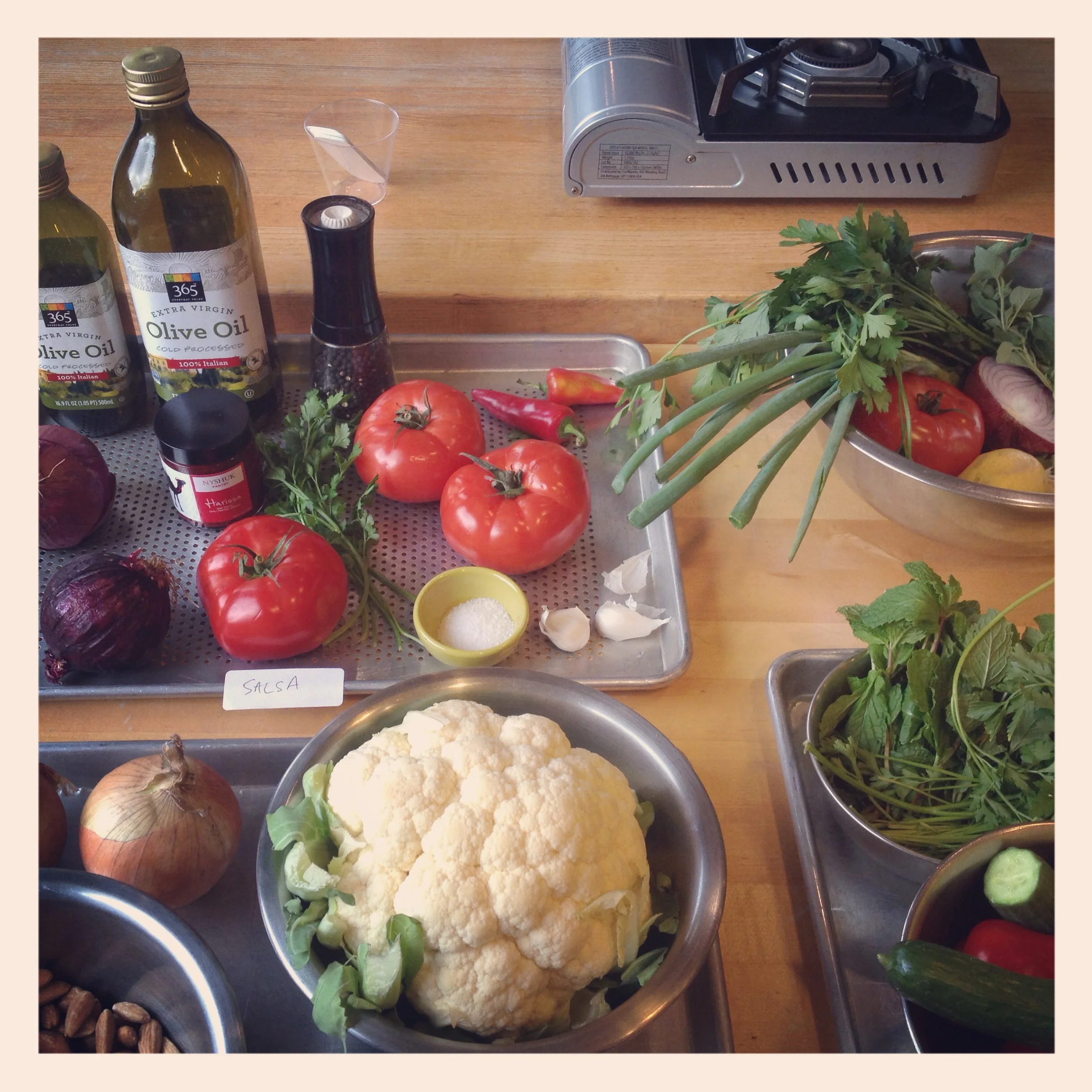 Prepping the vegetables before class
