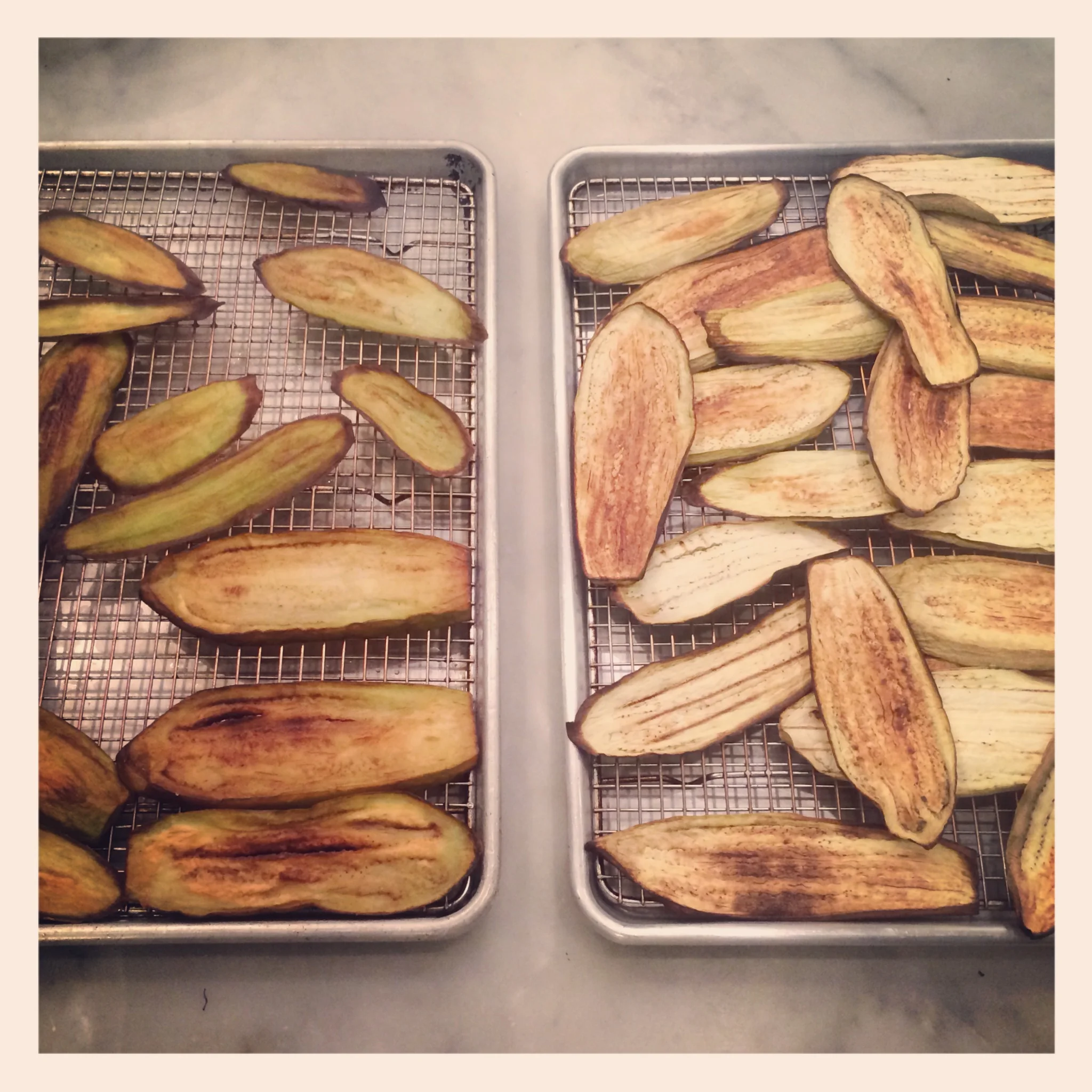 fried and baked eggplants ready to be stuffed with meat