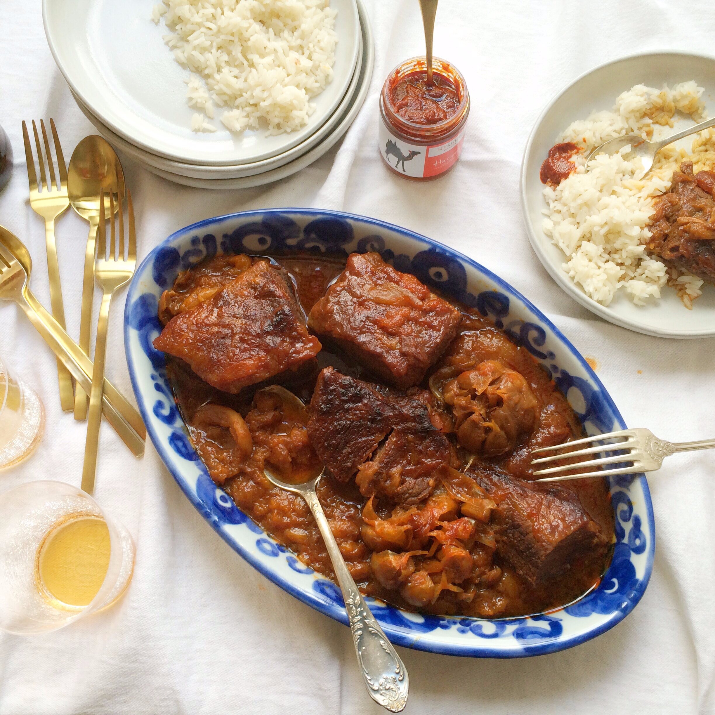 Slow Cooked Brisket, Apricots and Harissa