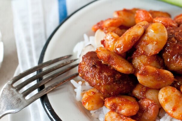 Chicken Patties &amp; Lima Beans In Harissa Sauce