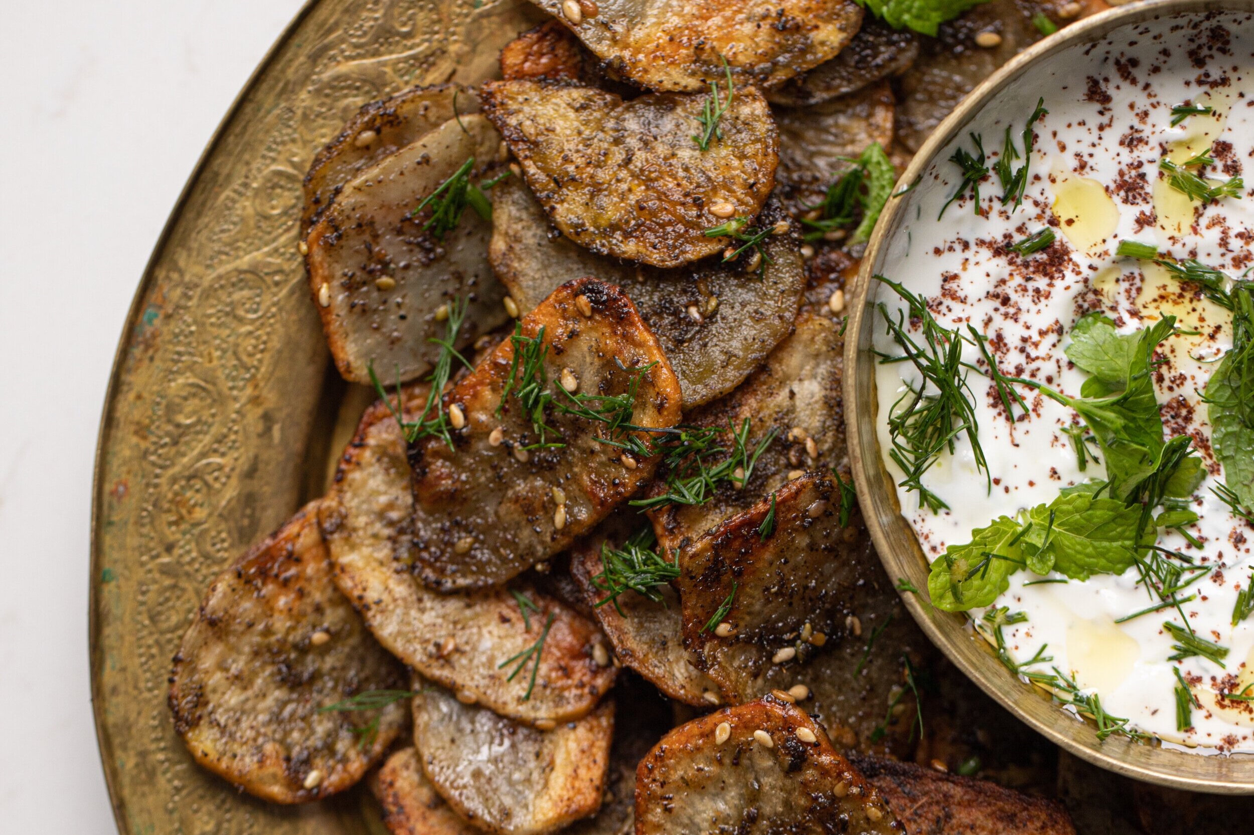 Crispy Za’atar Potatoes with Tzatziki Dip