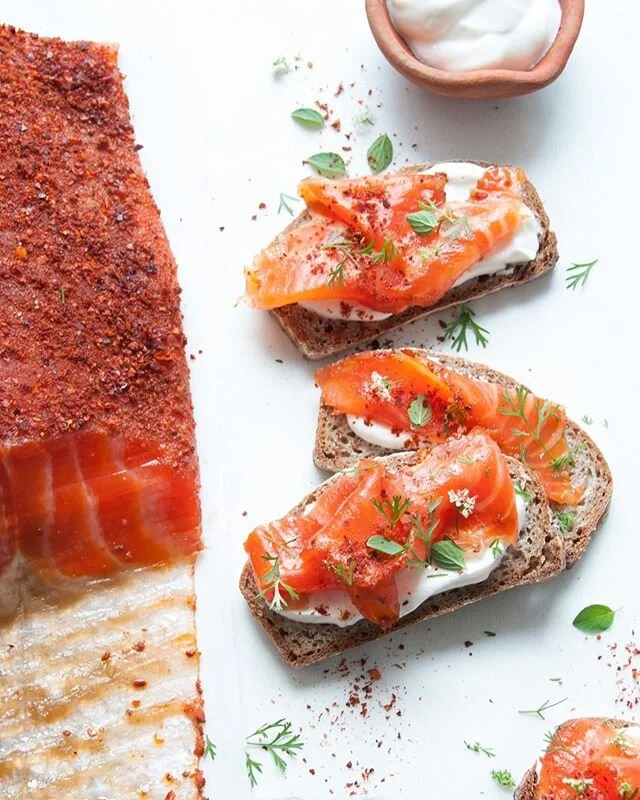 PSA: our Rosey Harissa is back in stock! (also the hawaij and sumac:) and now you can make our Rosey Harissa Gravlax! 🌹❤️ Let the weekend begin!!