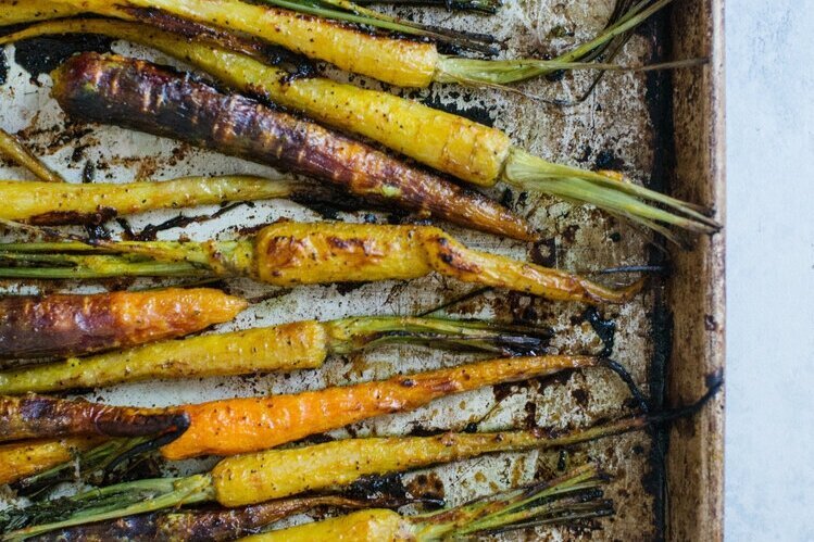 Hawaij Roasted Carrots with Mung Beans and  Preserved Lemon Yoghurt by Hetty McKinnon