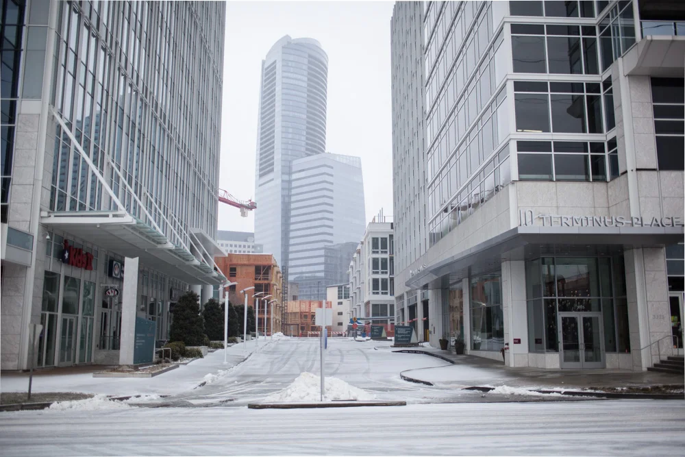 The Sovereign Building, the tallest building in Buckhead, seen across Piedmont Road.