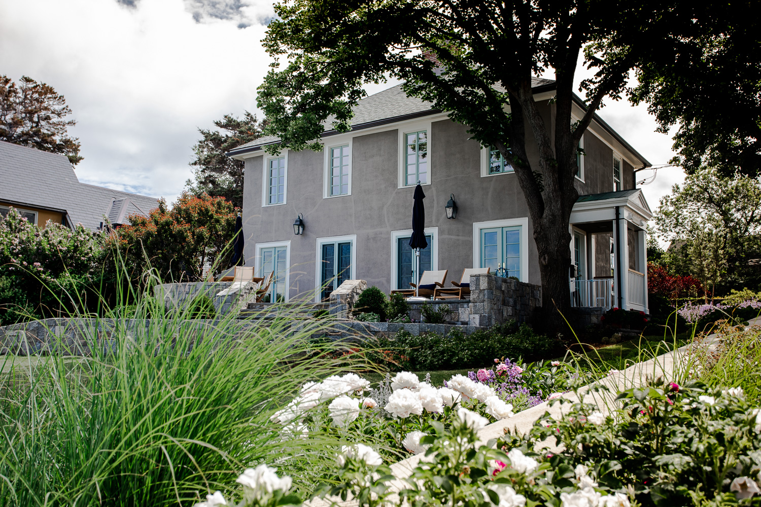 Another house seen in the "suburbs" of Rockport, MA. The patio overlooks the Atlantic Ocean.