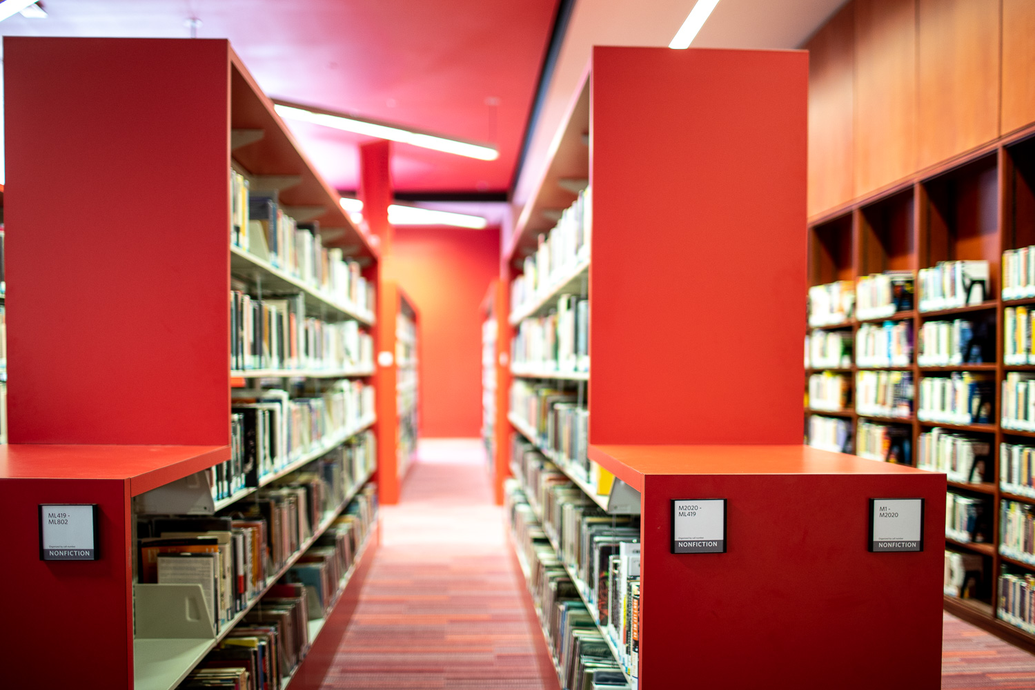 The red colors in this section of the library really stood out.