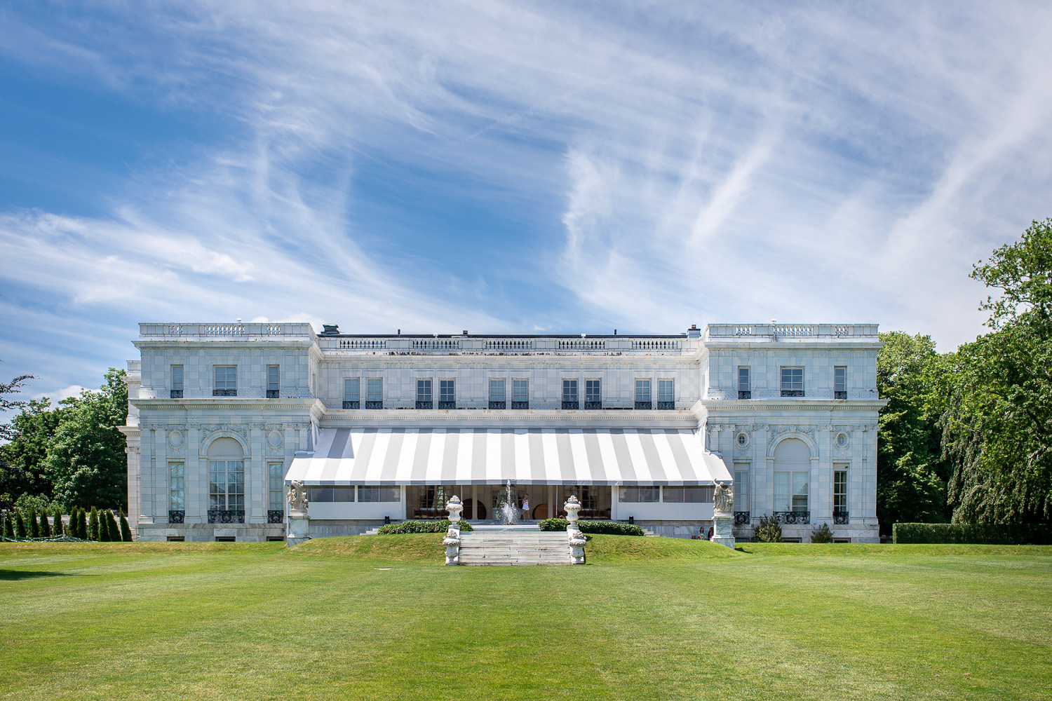 The exterior of Rosecliff from the backyard.