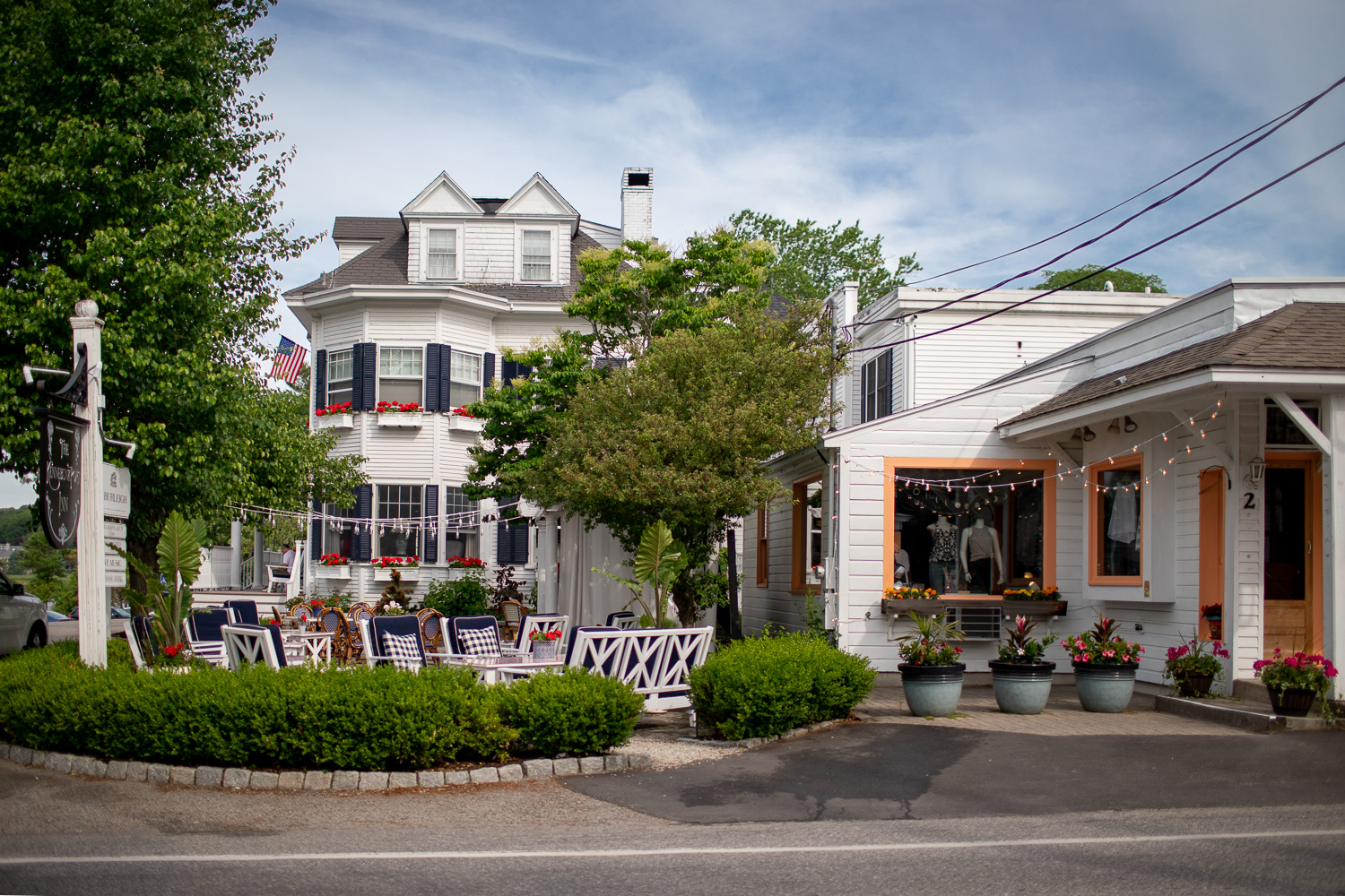 The gorgeous Kennebunkport Inn in the center of town. I would stay here or at least grab a drink in their outside patio.