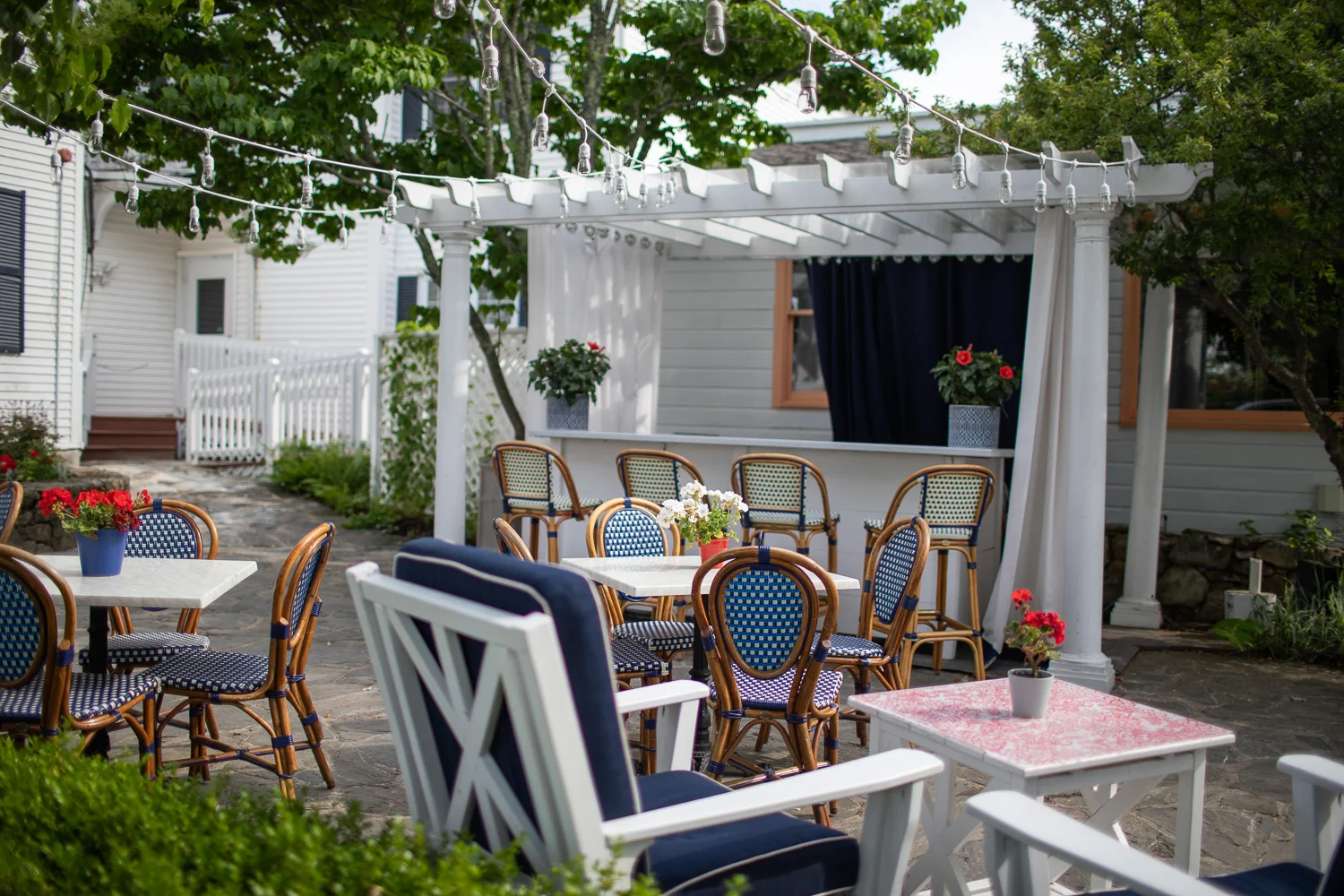 Outdoor patio of the Kennebunkport Inn looks incredibly inviting. 