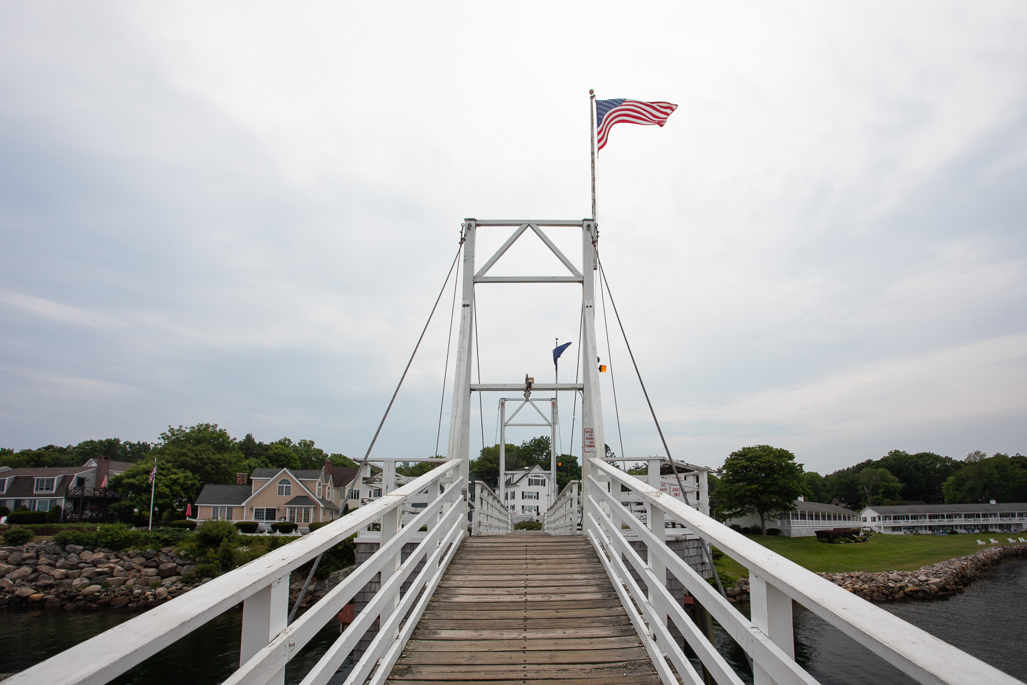 Walking up the Perkins Cove drawbridge.