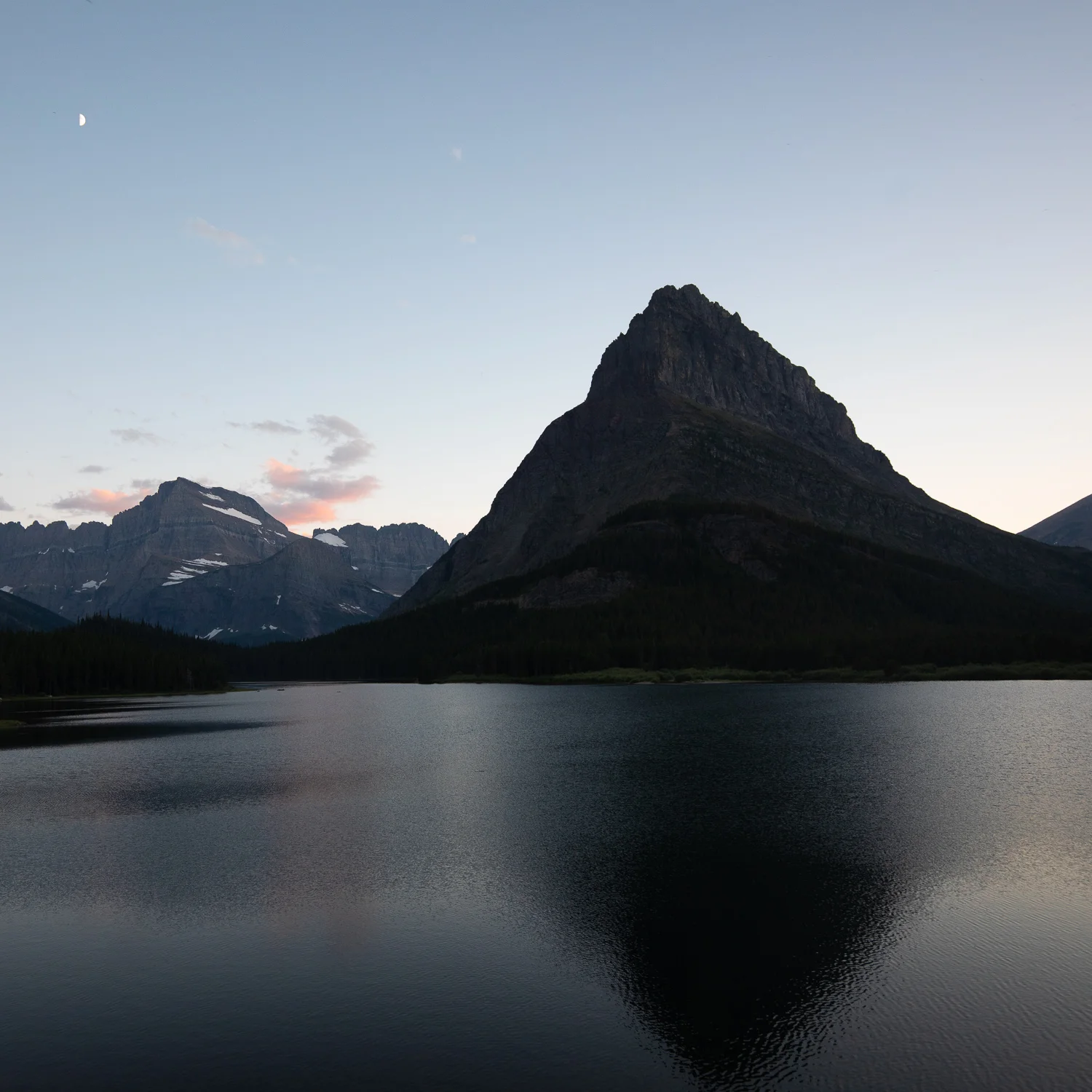 Last light over Swiftcurrent Lake and Mount Grinnell.