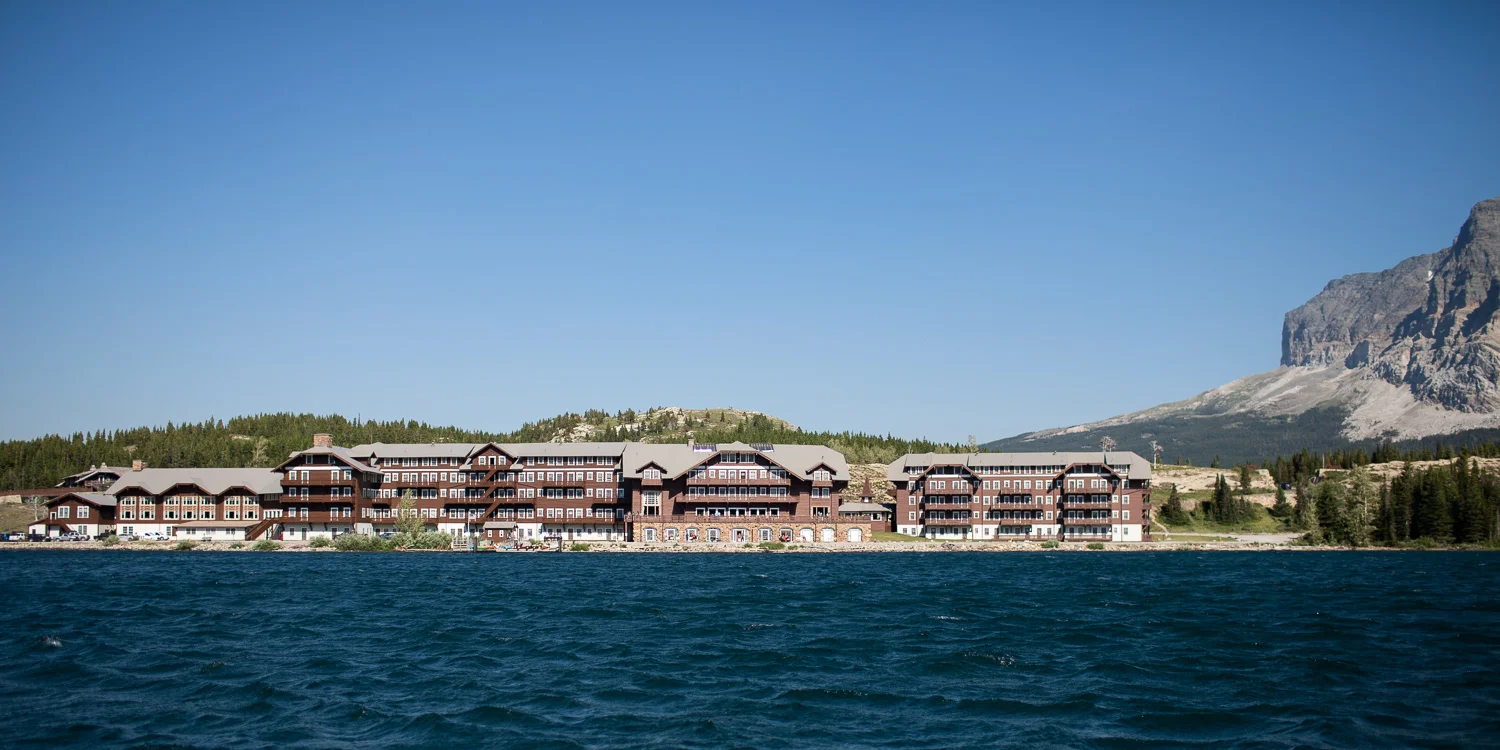Many Glacier Hotel as seen from aboard the Chief Two Guns.