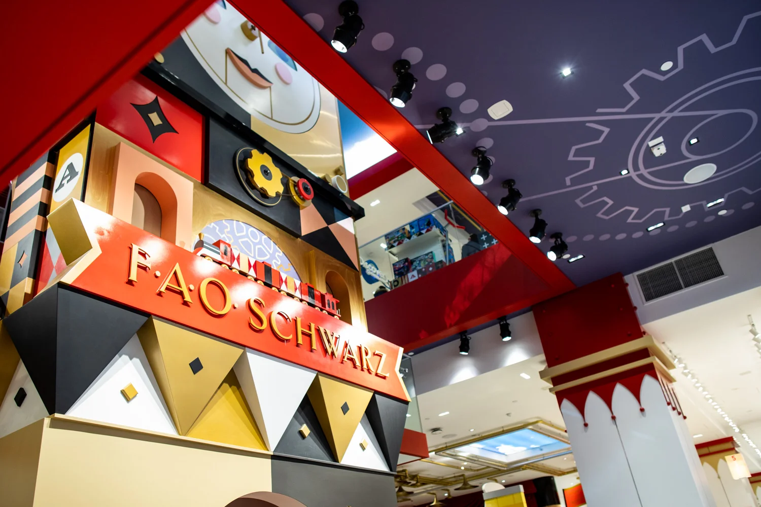 Near the revolving doors at FAO Schwarz in Manhattan.