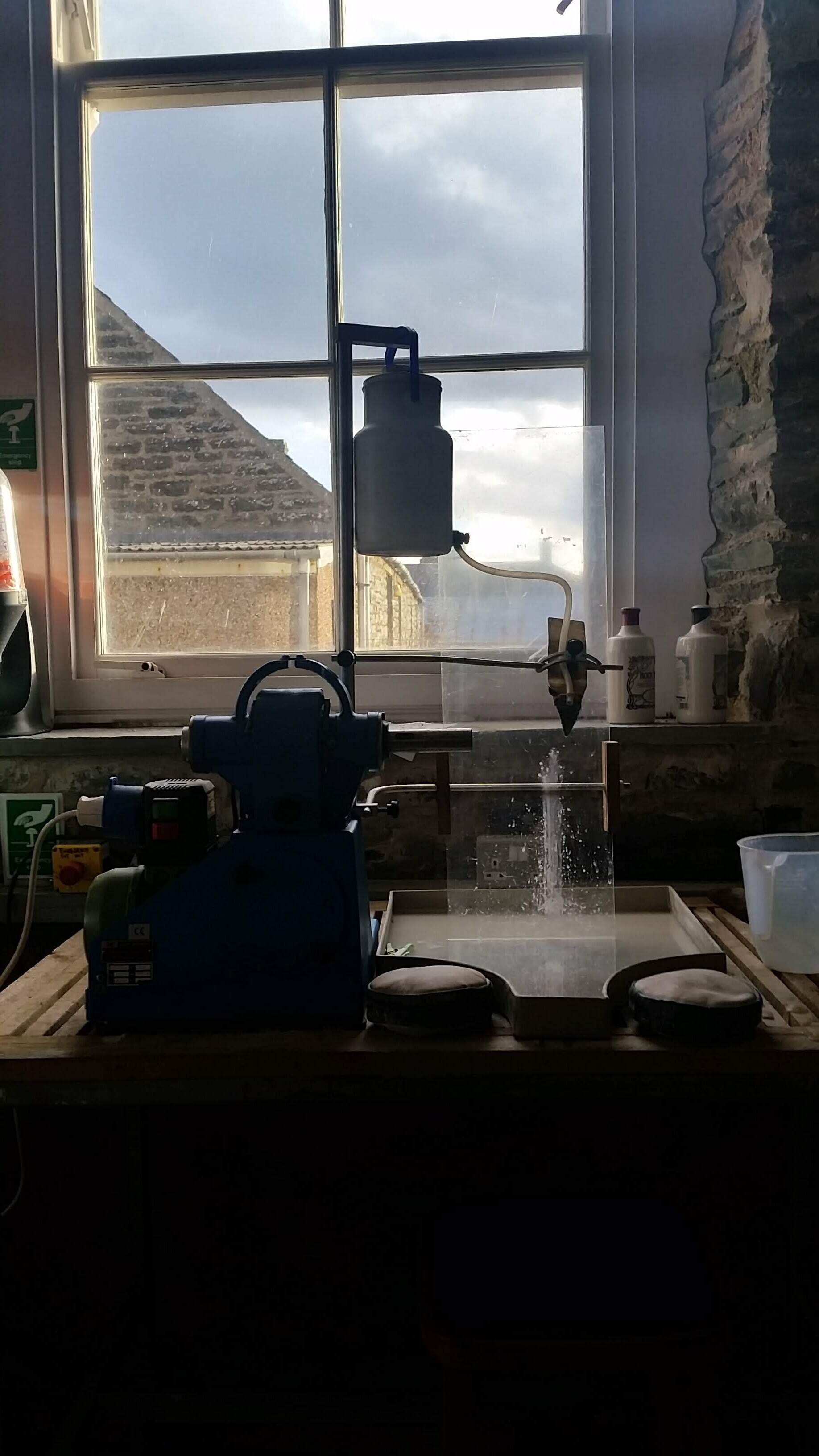 The engraving lathe in the studio’s coldshop