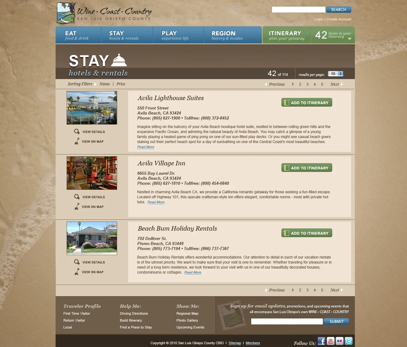WineCoastCountry.com - STAY list
