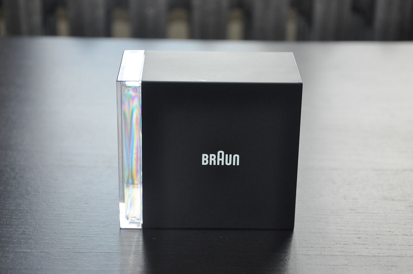 The Braun logo is prominently placed on both sides of the case, as well as the front facing clear panel.