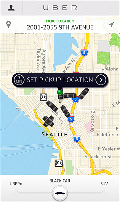 In the Uber app, the set pickup location button (the trigger) has a built-in timer (the data) to indicate how far the nearest car is from your location