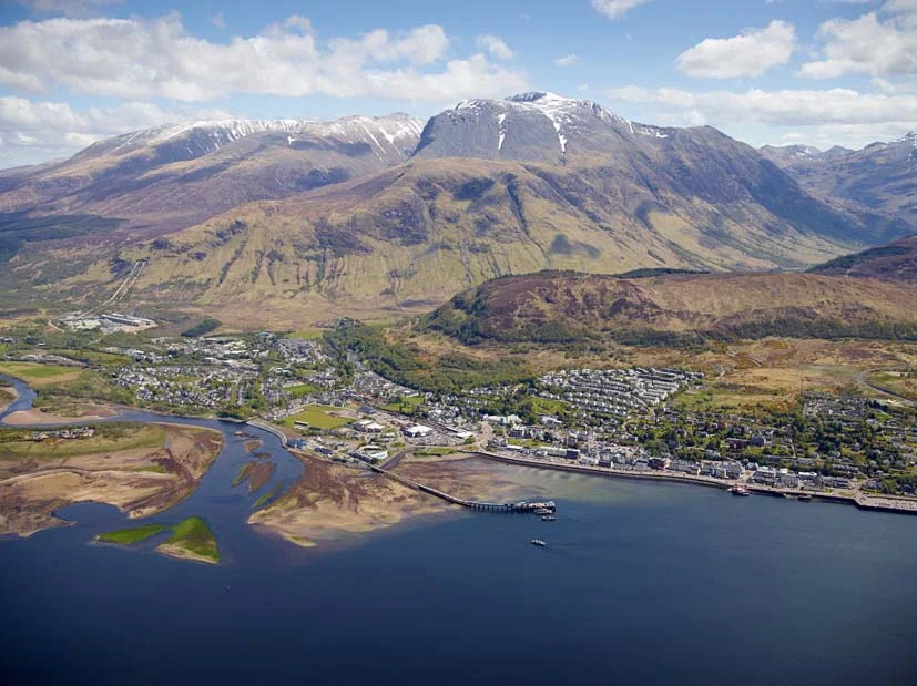 Fort William with Ben Nevis, still snow topped in late May