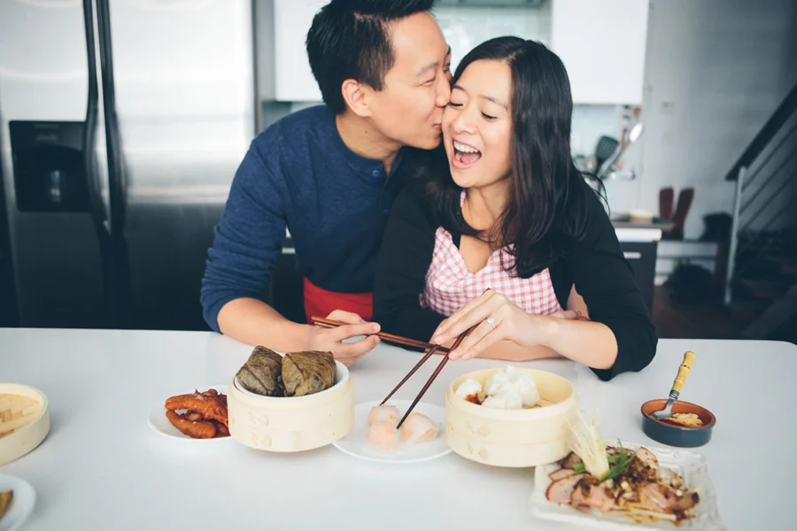 A New York City Dim Sum and Beef Noodle Soup Cooking Engagement Photography Session in Long Island City