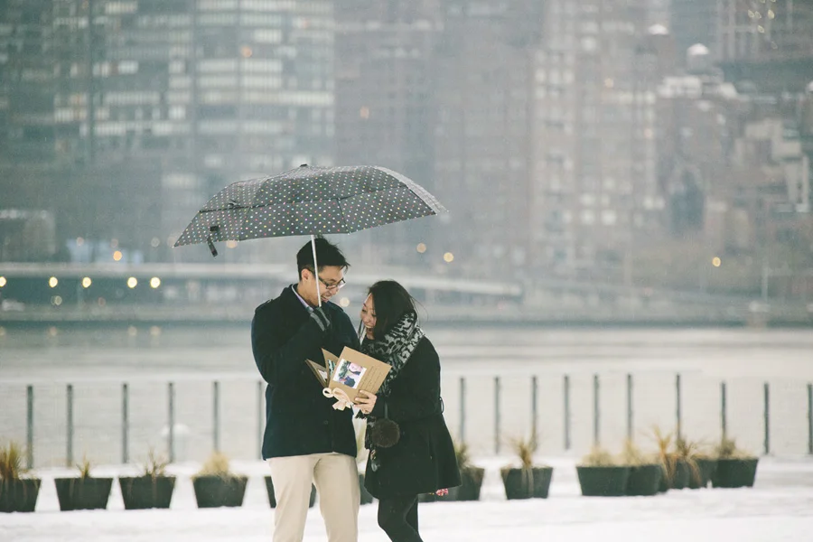 A Snowy New York City Wedding Proposal in Long Island City Gantry State Park