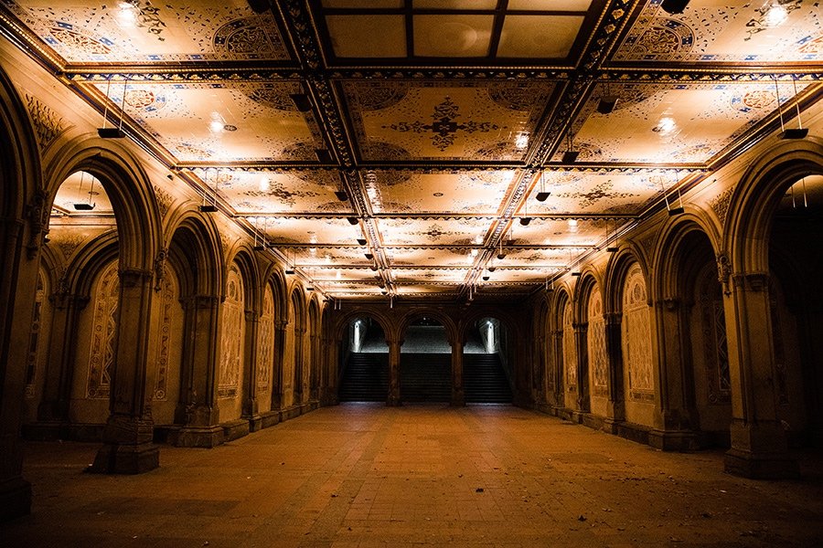 Then & Now: Minton Tiles at Bethesda Terrace, rain, ceiling