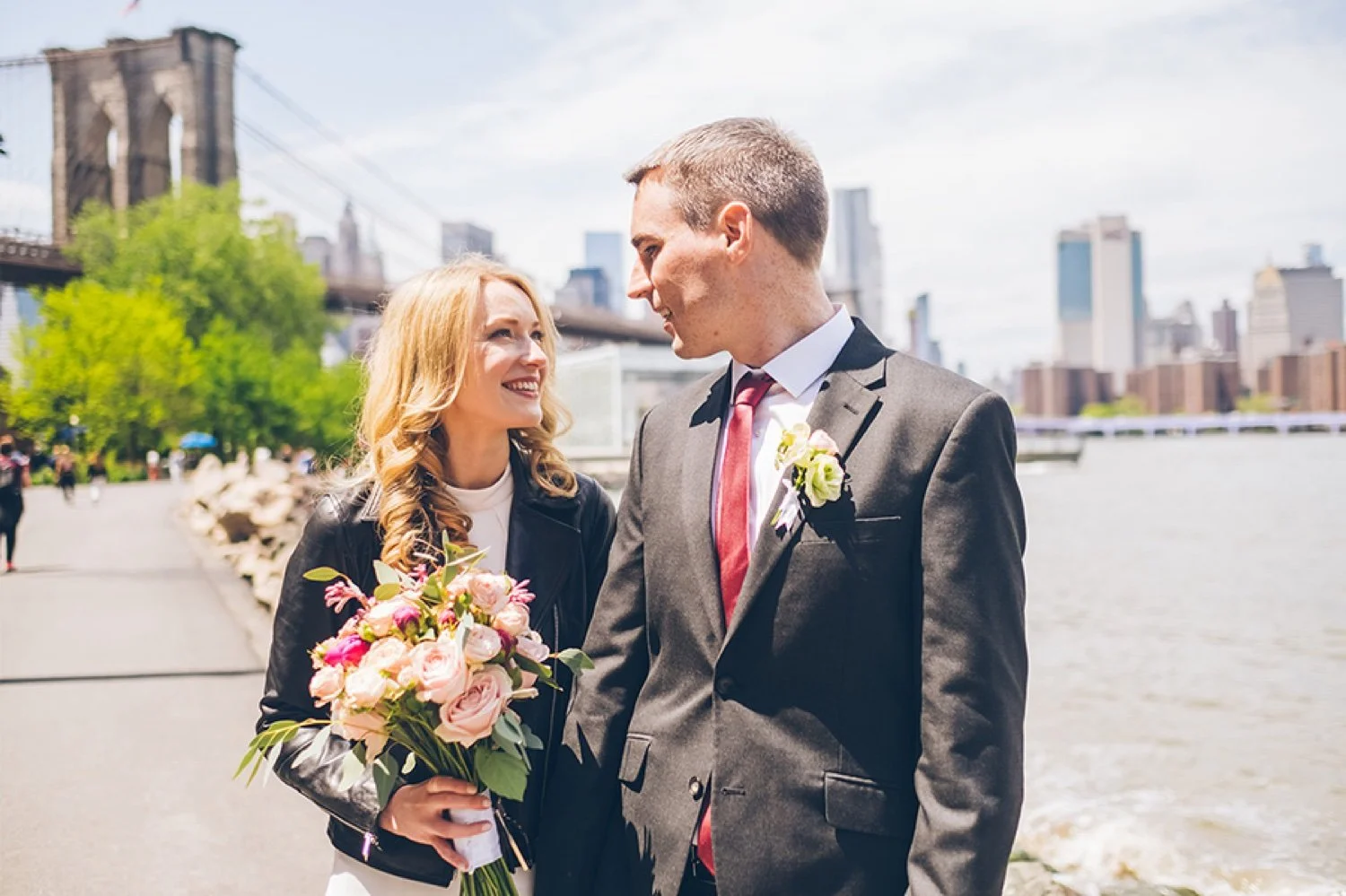 Destination New York City City Hall Elopement &amp; Photos at Brooklyn Bridge Park