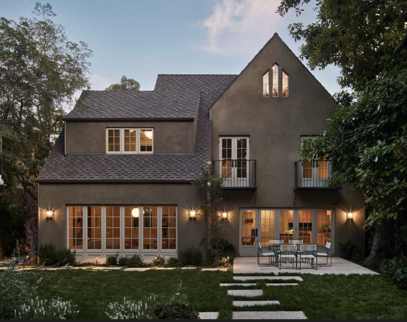 1927 Spanish estate at 2027 Laughlin Park Drive Los Feliz at twilight showing architectural character