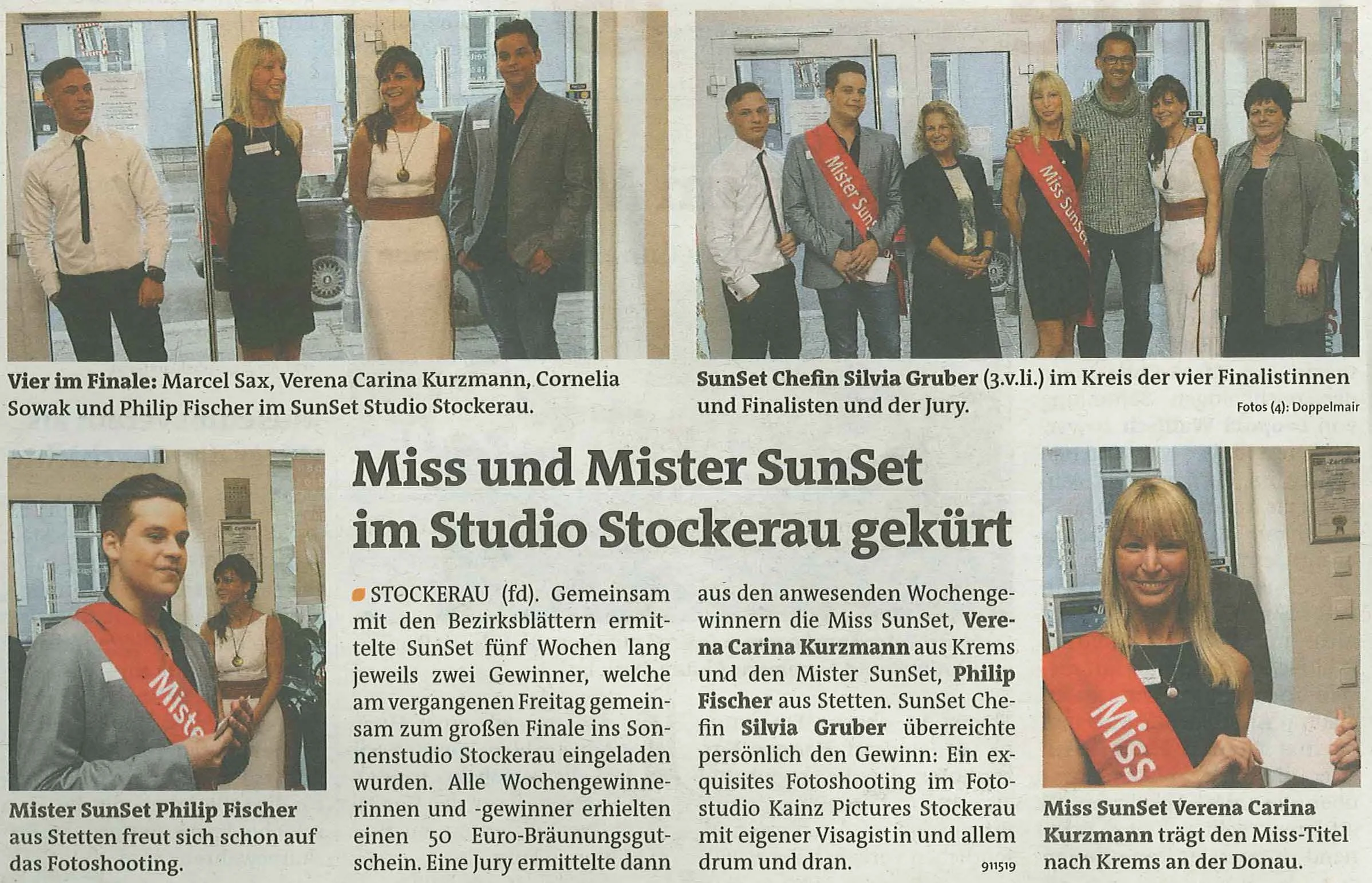 Die Bezirksblätter berichteten am 16.4.2014 vom Finale von Miss & Mister SunSet.