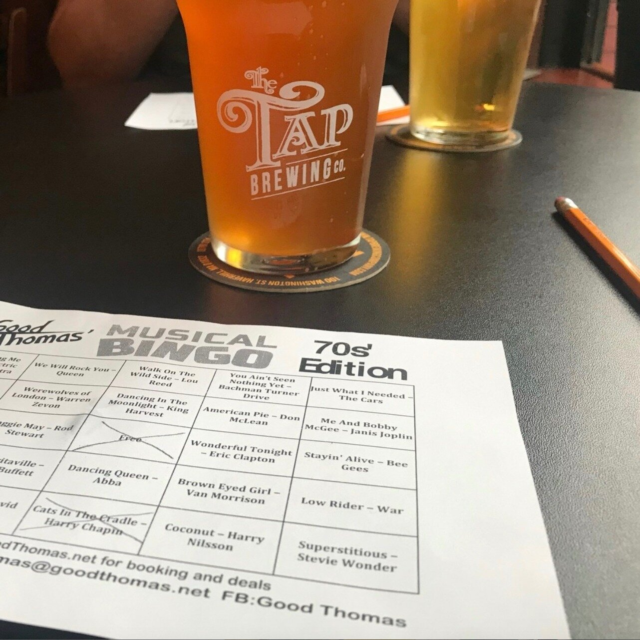 Tonight at 7pm, Musical Bingo at The Tap! Bring your friends and love for music for your chance to win!
#musicalbingo #goodthomas #tonightat7pm #freetoplay #prizes #tapbrewingcompany