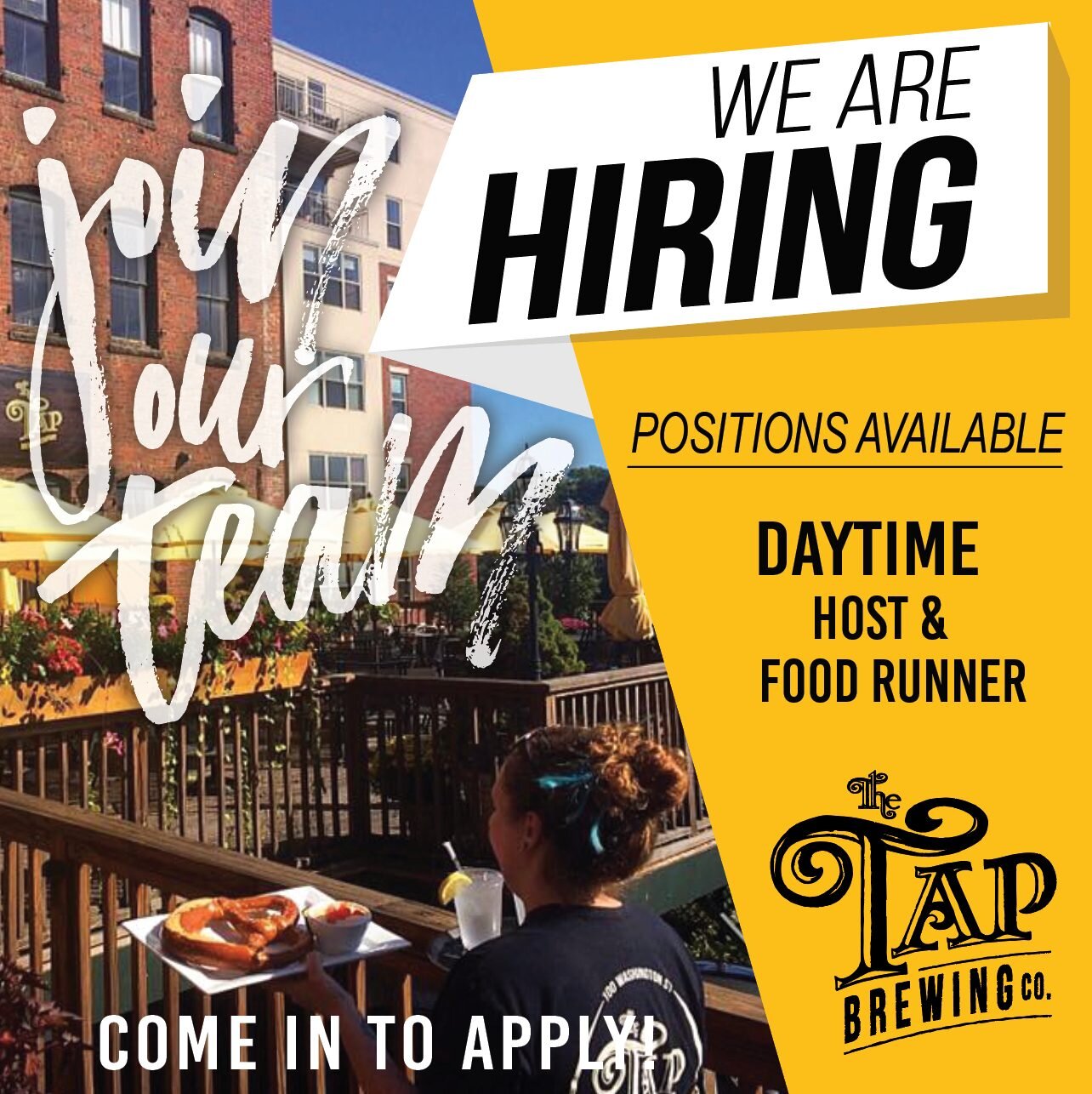 The Tap is looking for daytime food-runner &amp; host! Come into apply!
#nowhiring #daytime  #comeintoapply #host  #foodrunner #summerhelp #tapbrewingcompany