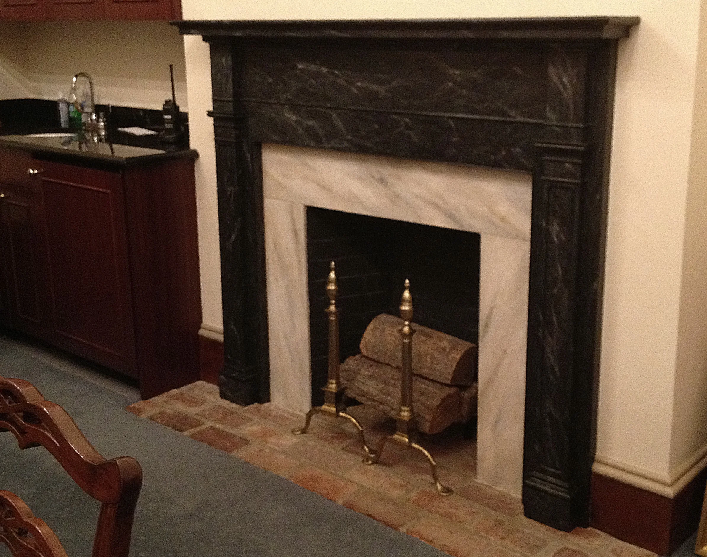  Faux marble decorative painting on a fireplace surround 