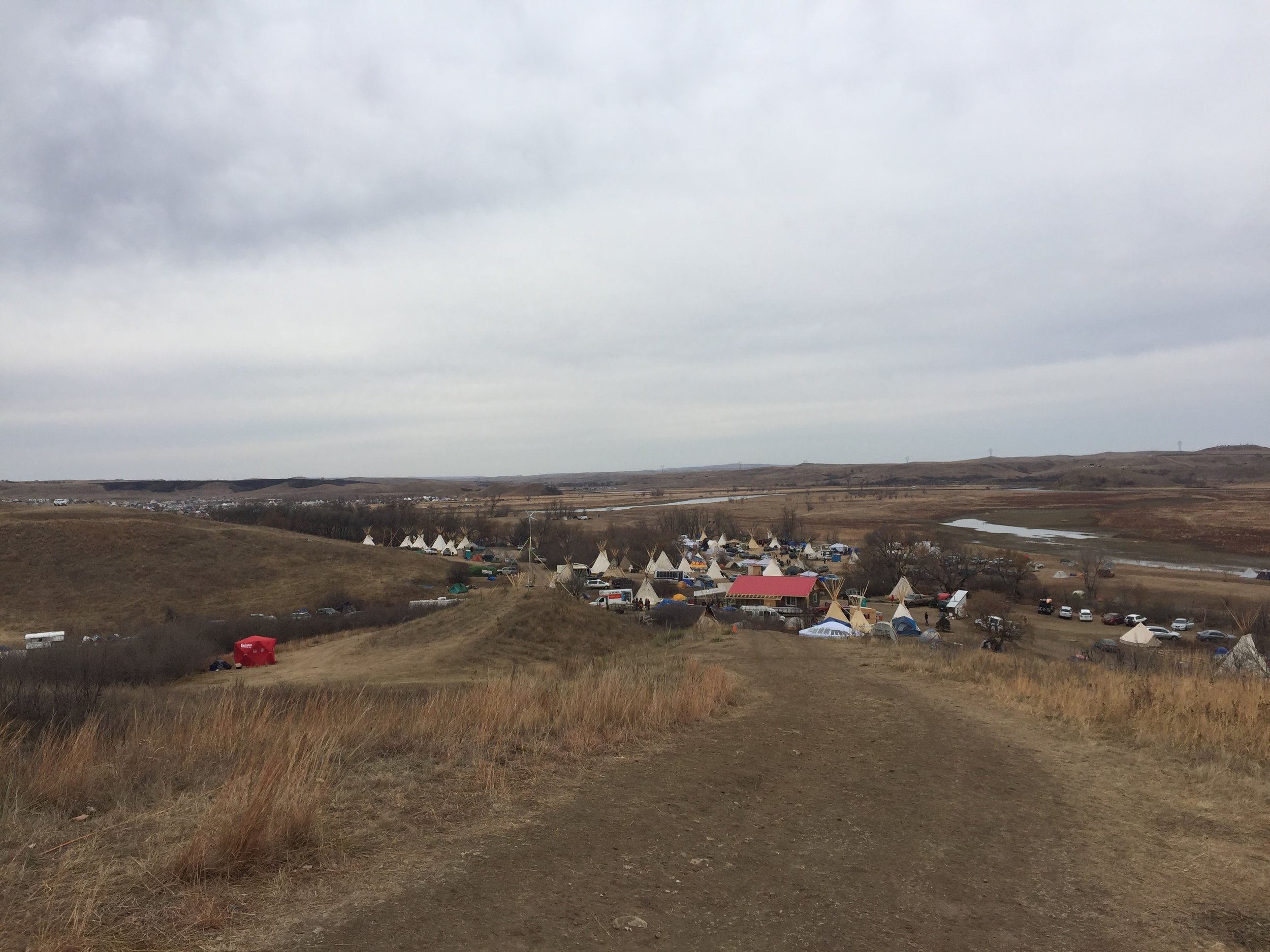  Sacred Stone Camp, across the Cannonball River from Oceti Sakowin.    