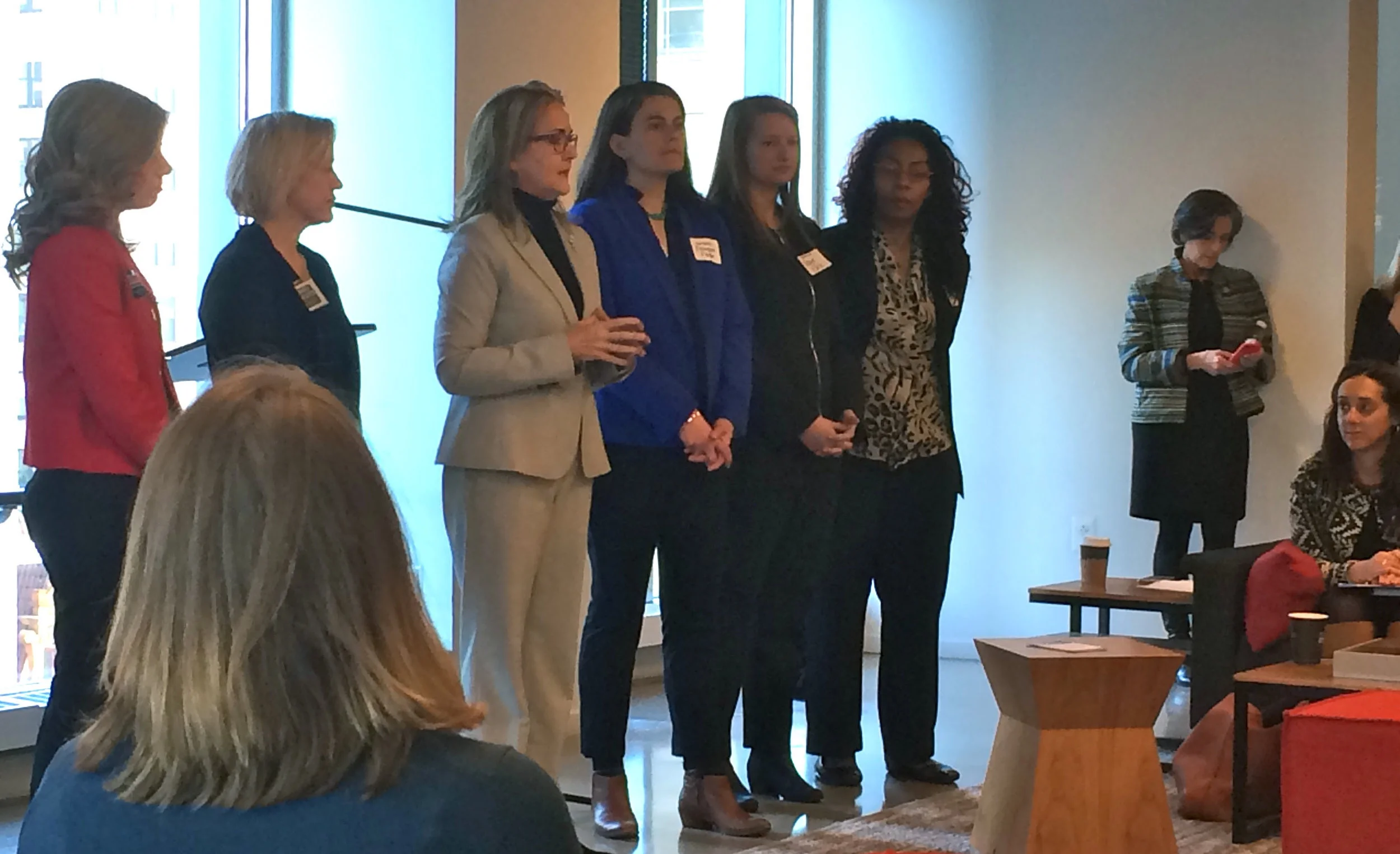 From left: State Senate candidates Katie Muth and Maria Collette, U.S. Congress candidate Madeleine Dean, and State Rep. candidates Elizabeth Fiedler, Maggie Borski and Wanda Logan.