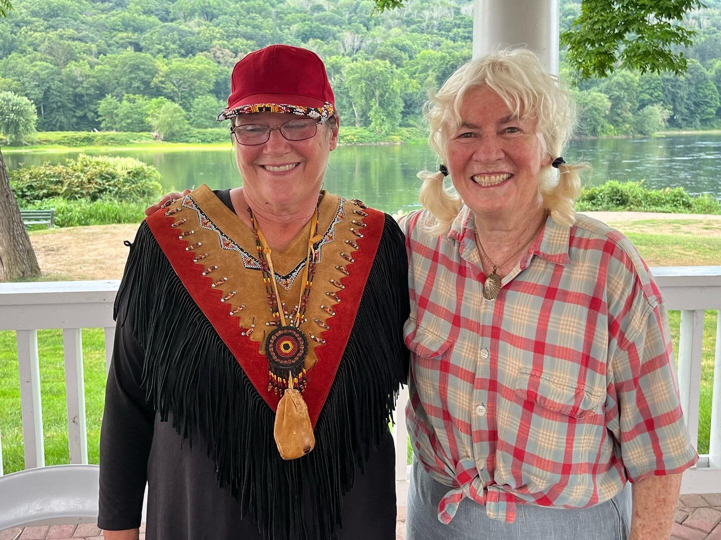 With Shelley DePaul, Secretary of the Lenape Nation, when I was among those who signed the Treaty of Renewed Friendship on bank of Delaware River during the Lenape river journey held every four years, when Lenapes and allie&rsquo;s canoe from the Del